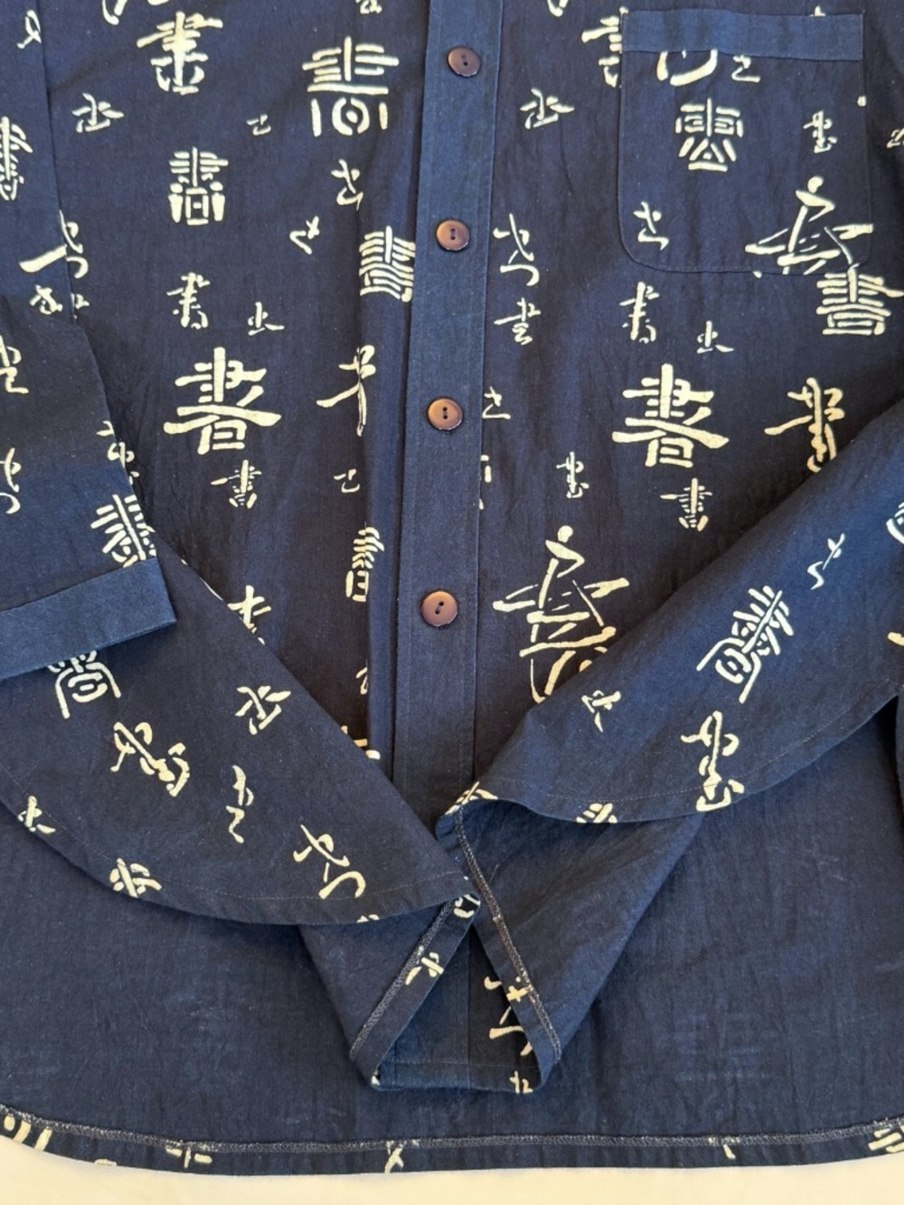 NATURAL INDIGO TUNIC BUTTON UP SHIRT WOMENS 3X 53.5x32 TRUE BLUE JAPANESE KANJI - Picture 6 of 16